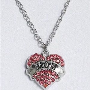 Mom pink crystal heart necklace. Gift for Valentine’s Day, Mother’s Day